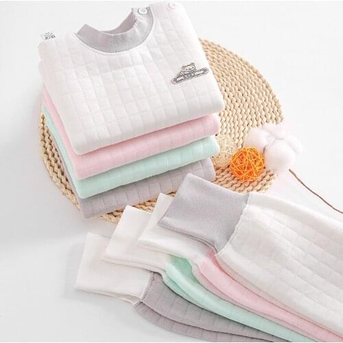 New Baby Boys Autumn Thicken Clothes Long Sleeved Three-layer Warm Underwear Suit High Waist Belly-protecting Cotton Pant Pajama