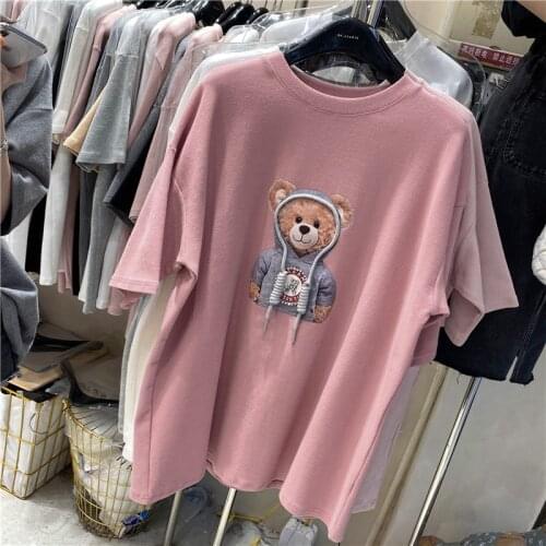 Thickened 3D Printed Short Sleeve T-shirt for Womens 2021 Spring Summer Korean Version Loose Top with Real Rope T-Shirt