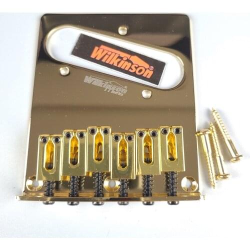 Wilkinson 52.5mm(2-1/16 inch) 6 Saddles Modern Tele Bridge for American Standard Telecaster Guitar Gold Golden WOT03