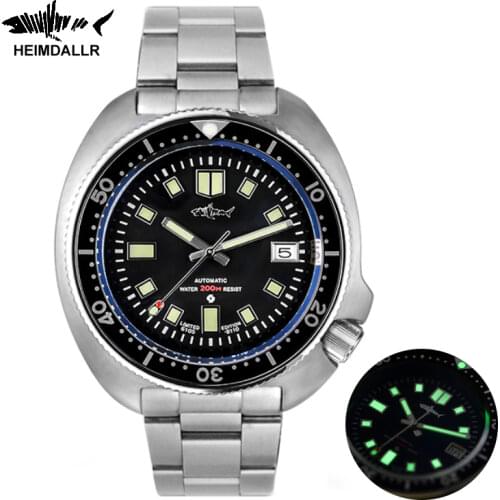 HEIMDALLR Vintage Mens Dive Watch 20ATM Water Resistant 44mm C3 Luminous Dial Sapphire Crystal NH35A Automatic Movement