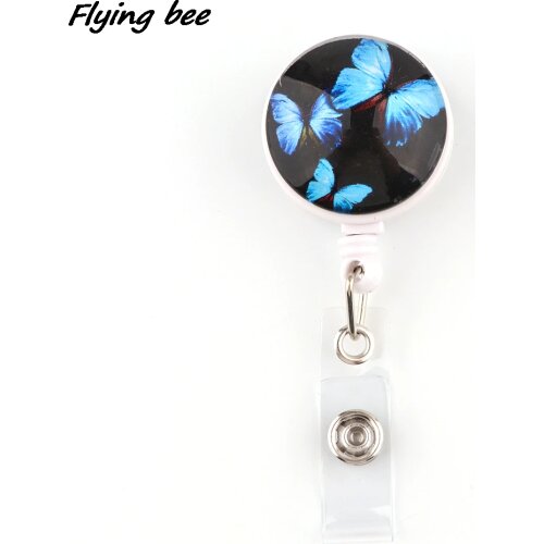 X2046 1pcs Fashion Blue Monarch Butterfly Retractable Badge Reel Clip Kid Friend Exquisite IC Card Badge Holder Gift Accessories