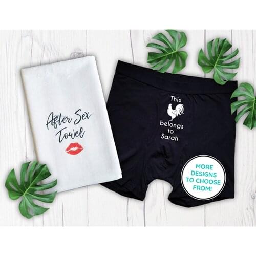 Customize Funny Valentines day Gift for Boyfriend boxers, Property Of Underwear, After Sex Towel, Anniversary Gift For Husband