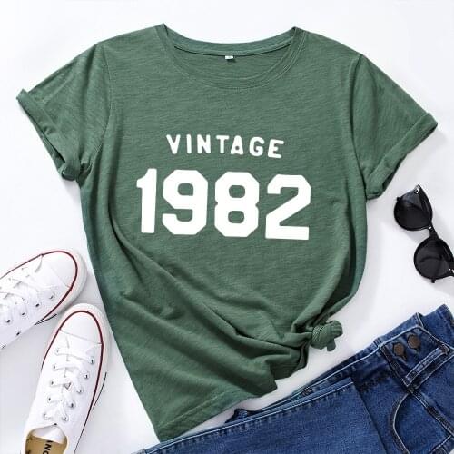Vintage 1982 Women 100%Cotton T-shirt Funny Graphic Birthday Gift Tshirt for Her Cute Family Ideas Gift Tee Shirt Top