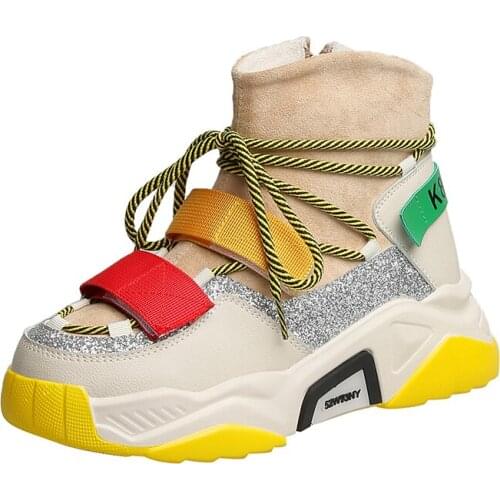 New Women Shoes Autumn New Chunky Sneakers for Women Vulcanize Shoes Casual Fashion Shoes Lace-Up Platform Sneakers Coffee Shoes