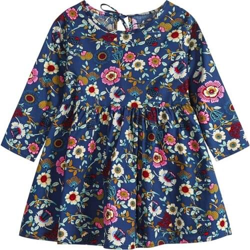 0-7 Years Girl Dresses For Long Sleeve Floral Printed Four Seasons Kids Lady Style Clothes Fashion Cotton New Design Dress