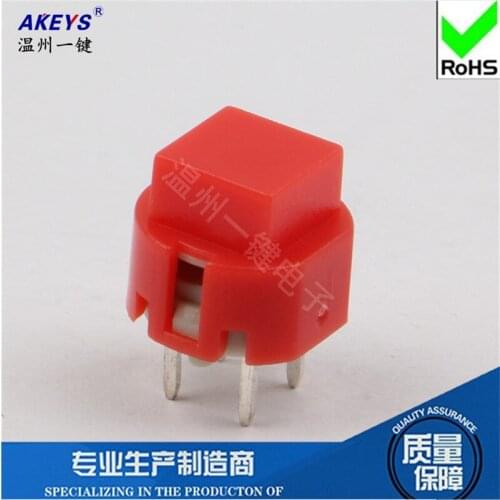 10PCS PS-535-3 Top square 4 pin DIP type red plastic push button switch for coffee machine