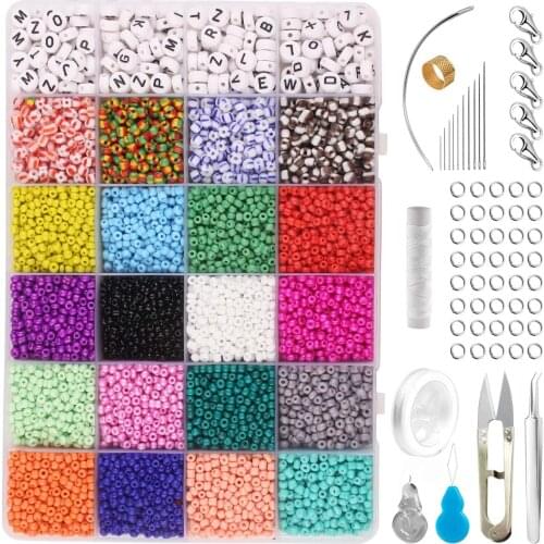 10000pcs Glass Seed Beads Letter Beads Small Pony Stripe DIY Beads Assorted Kit Jewelry Making Beading Crafting w/ Organizer Box