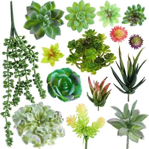 15pcs/set DIY Artificial Succulents Bonsai Plant Fake Succulents Flower Vase Floral Arrangement Mini Table Decor Garden Tool