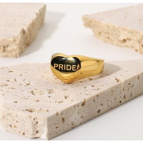 18K Gold Plated Stainless Steel Pride Rings For Women Men LGBT Pulsera Heart Shape Rings Jewelry Gifts