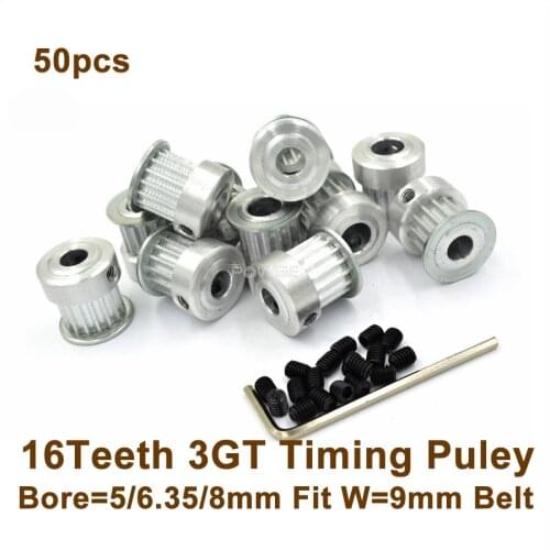 50pcs 16Teeth 3GT Timing Pulley Bore 5/6.35/8mm Fit W=9mm 3GT Timing Belt 16T 16Teeth GT3 Timing Belt Pulley 3D Printer Part
