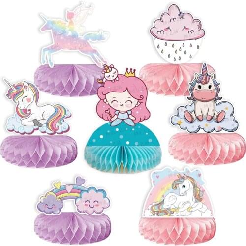 7Pcs Unicorn Honeycomb Ball Pendulum Table Decoration Unicorn Honeycomb Paper Fan Set Birthday Party Decoration