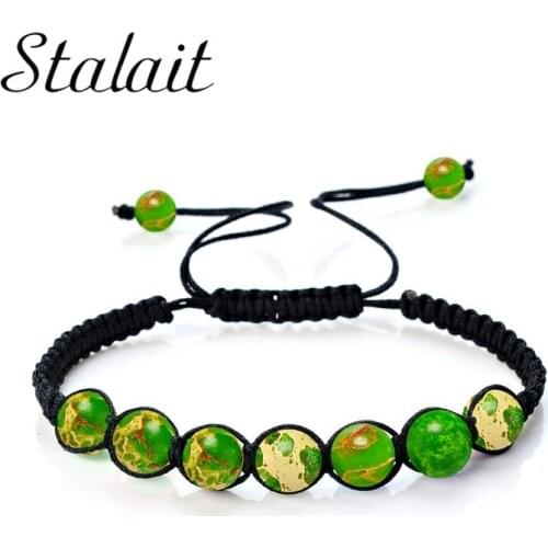 8mm Beaded Wrap Bracelet Stretch Rope Braided 7 Chakra Natural Stone Bracelet Emperor Stone Bead Strand Bracelets