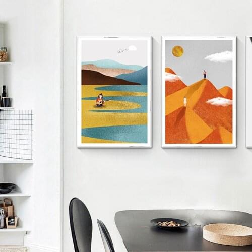 Abstract Nordic Poster Landscape Canvas Painting Sun Whale Wall Art Pictures For Living Roome Modern Home Decorative Prints