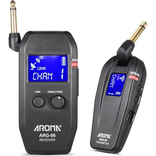 AROMA ARG-06 Guitar Wireless Transmission System(Transmisster & Receiver) 6.35mm Plug 4 Channels Max. 35m Effective Range