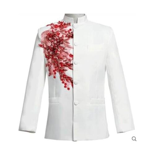 Chinese style blazer men Chinese tunic suit set with pants mens wedding suits costume singer dance stage clothing formal dress