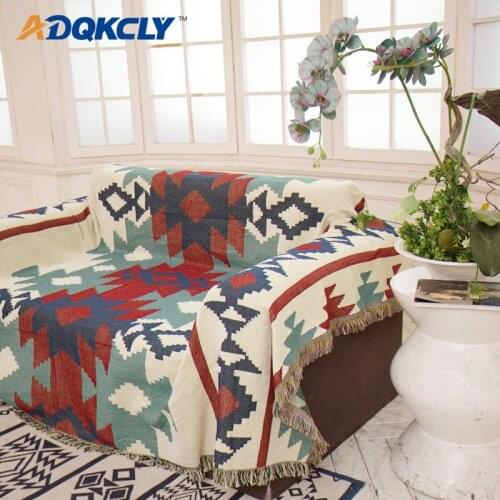 ADQKCLY Bohemia Tassels Sofa Cover 100% Cotton Double-side Color 2/3 seaters Sofa slipcover for Bedspread Sheet throw Blankets