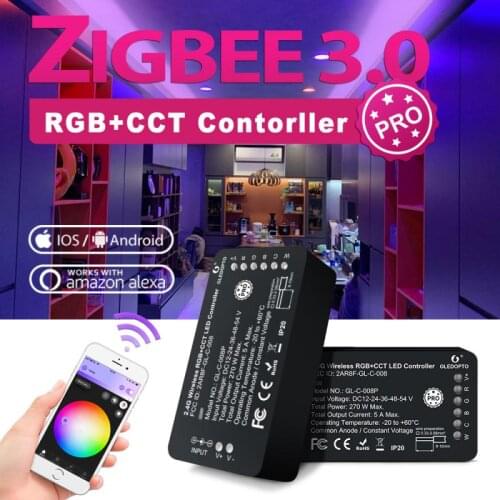 GLEDOPTO RGB+CCT Zigbee Smart LED Light Strip Controller DC12-24V-36V-48V-54V Smart Home Work Bridge Amazon Alexa