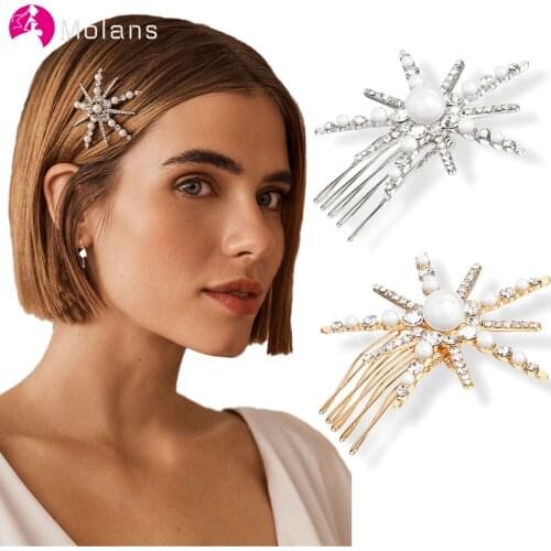 Molans Pearl Crystal Wedding Hair Combs Hair Accessories for Bridal Star Rhinestone Headpiece Women Bride Hair ornaments Jewelry