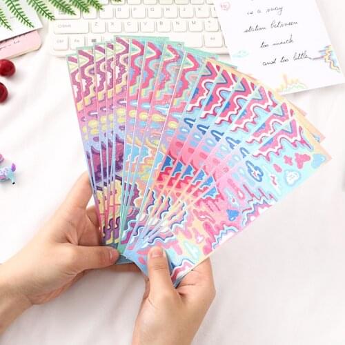 6PCS Ins Kawaii Gradient Wave Laser Stickers DIY Scrapbooking Calendar Notebook Stationery Happy Plan Korean Decoration Sticker