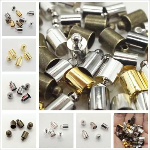 50pcs/lot End Tip Cap Fit For 3 4 5 6 8mm Tassel Leather Cord End Crimp Cap Beads Caps For DIY Jewelry Making Supplies