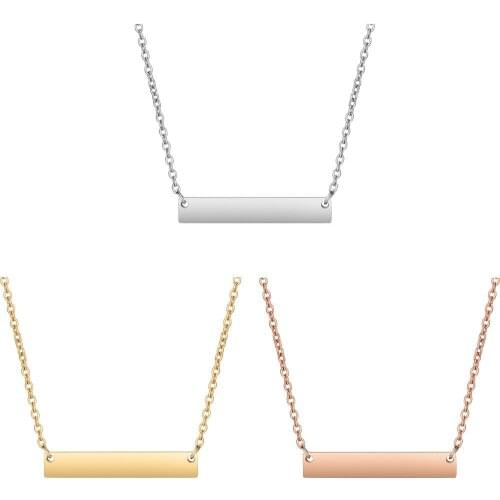 Lyvior Titanium Steel One Word Horizontal Pendant Vintage Necklace DIY Handmade Sequin Stainless Steel BAR Long Gifts for Women