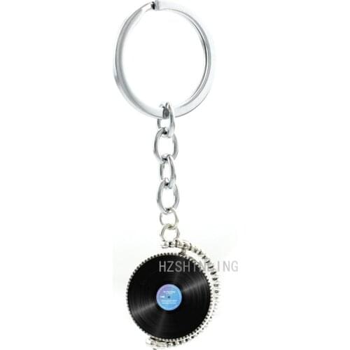 Fashion Vinyl Disc DJ keychain vintage Music Records double sides rotatable key chain ring holder musician keyring jewelry T150