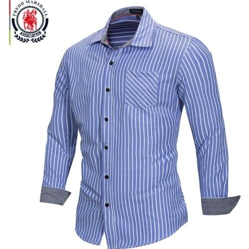 FREDD MARSHALL 2018 Summer Fashion Striped Shirt Men Casual Long Sleeved Social Business Dress Shirt Male Cotton Clothes FM166