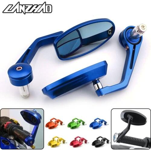 7/8" 22MM Full CNC Motorcycle Handlebar Bar End Rearview Rear View Side Mirrors Blue Convex Glass Universal for Yamaha MT07 MT09