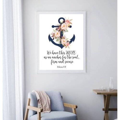 High Definition Bible Quote Print Scripture Wall Art Canvas Painting Watercolor Anchor Flower Religious Poster Home Decor