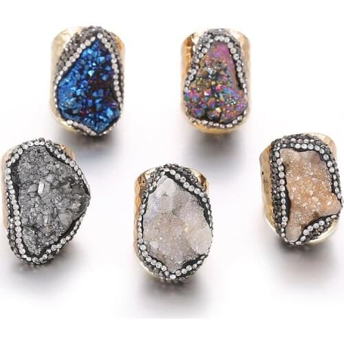 Irregular Natural Stone Adjustable Ring for Women Boho Finger Jewelry 1pcs