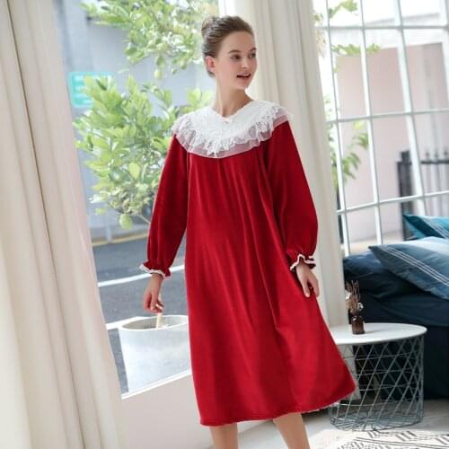 Nightdress Ladies Long Sleeve Loose Lace Korean Plus Size Bathrobe Maternity Dresses Night gown Bride Sexy Nightwear пижама