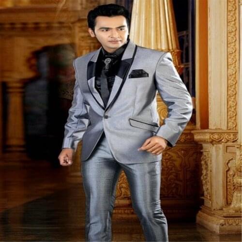 The latest designs for trousers are silver grey Satin mens suit slender formal formal jackets custom tailored tailcoat 2 pieces