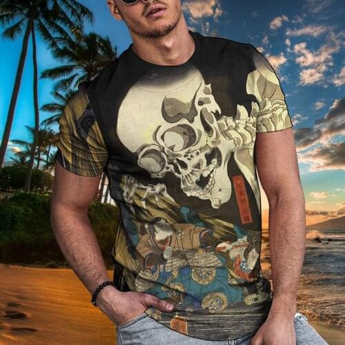 2021 new hot sale 3D printing mens T-shirt gentleman style design short-sleeved summer fashion skull plus size T-shirt