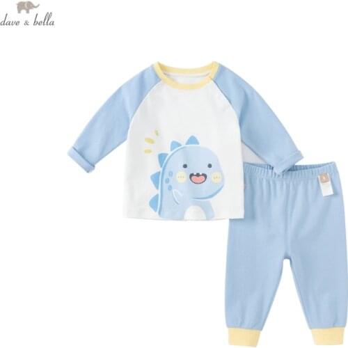 DBX18390 dave bella autumn baby boys fashion cartoon print patchwork pajamas newborn baby underwear casual sleepwear 2 pcs suit