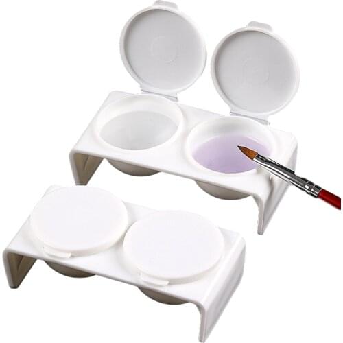 Plastic 2-holes Dappen Bowl with Cap Put Pigments Thinners Liquid Glitter Acrylic Powder Nail Pen Wash Cup Nail Styling Tools