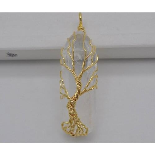 Natural Clear Crystal Lucky Pillar Pendant Wire Wrapping Jewelry For Woman Gift S2998