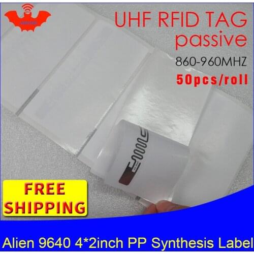 RFID tag UHF sticker Alien 9640 PP synthetic label 915mhz 868mhz Higgs3 EPC 6C 50pcs free shipping adhesive passive RFID label