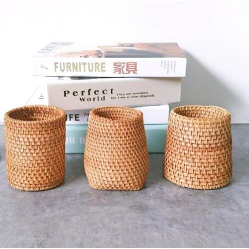 Rattan Chopsticks Tube Shovel Spoons Bucket Dinner Tableware Storage Box