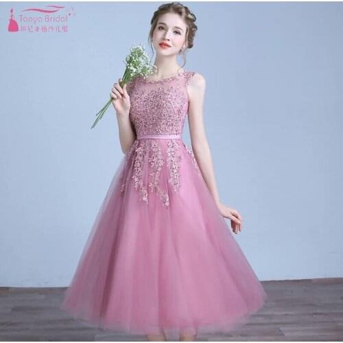 Pink Bridesmaid Dresses Lace Pearls Tulle Elegant Wedding Guest Dress New Years Eve Dress For Wedding Party For Women JQ27