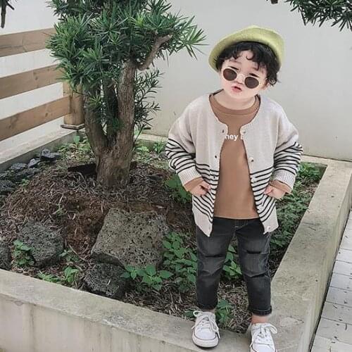 Spring Autumn Casual Kids Boys Cardigan Sweater Striped Knitted Children Outwear O-neck Single Breasted Kids Clothing 2-6T