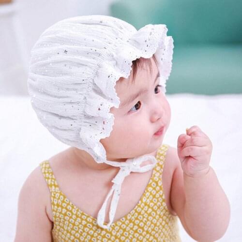 New Unisex Toddler Kids Baby Cap Beanie Boy Girl Ruffles Lace Star Print White Cotton Soft Cute Hat