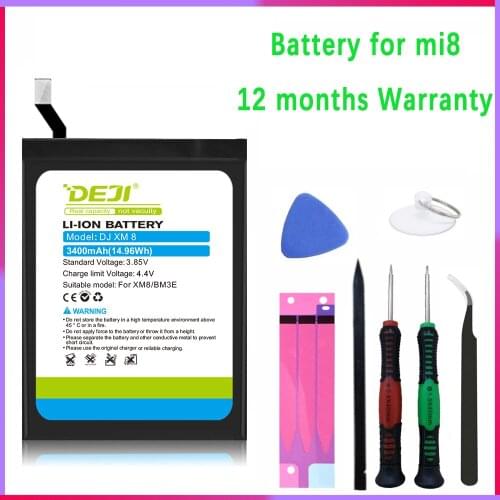 DEJI For xiaomi 8 Battery Real Capacity mi8 Replacement Battery With Free Tool 12 Month Warranty BM3E