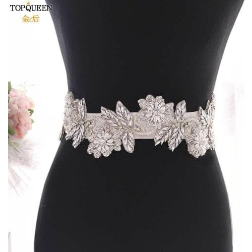 TOPQUEEN S427 Bride Belt Womens Rhinestone Belt Plus Size Skinny Belts Jeweled Belt for Formal Dress Crystal Wedding Belt