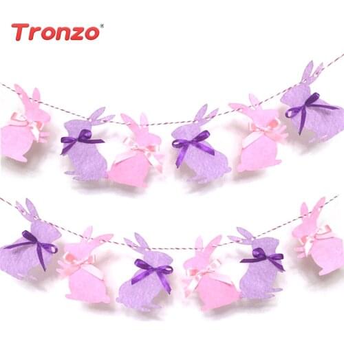 Tronzo Bunny Banner Happy Easter Birthday Party Decorations Kids 3M Cloth Cute Easter Rabbit Bunting Garland Party Hanging Decor