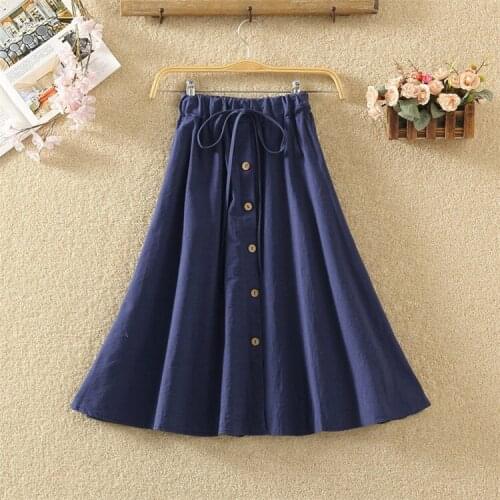 Spring Summer Cotton Skirts Womens 2020 Elastic High-waist Long Skirt Female Solid Midi Black Skirt Women Falda Mujer
