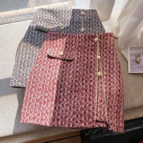 Skirt womens winter skirt 2021 new French style thin high-waist temperament bag hips cover a word hair short skirt tide