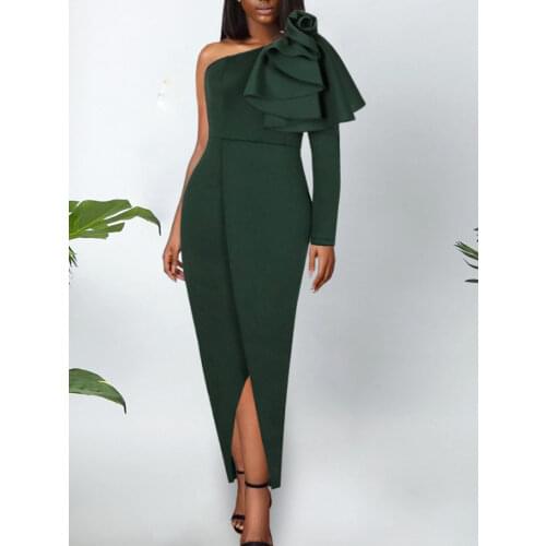 Women Long Dresses Bodycon Party Irregular Sleeve Big Flower Slit Sexy Celebrate Occasion Christmas African Night Birthday Event