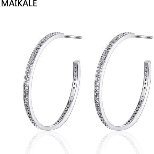 MAIKALE Simple Korean Earrings AAA Cubic Zirconia Big C Shape Hoop Earrings For Woman Temperament Earrings Gold To Gift