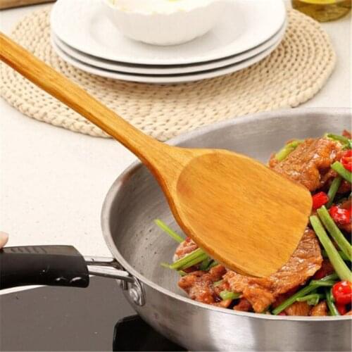 1pcs Brief Natural Wooden Long Handle Slotted Spatula Shovel Spoon Mixing Holder