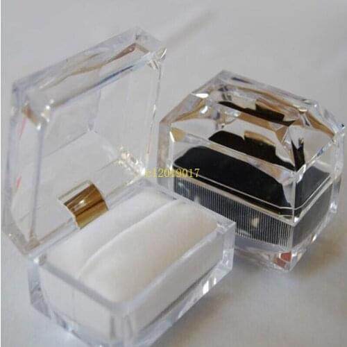 100pcs Jewelry Package Boxes Ring Holder Earring Display Box Acrylic Transparent Wedding Packaging Storage Box Cases